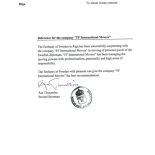 Embassy of Sweden in Riga / FF International Movers