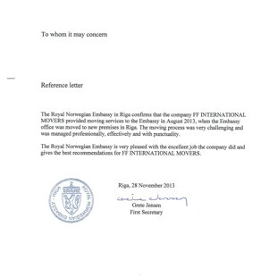 Royal Norwegian Embassy in Riga / FF International Movers