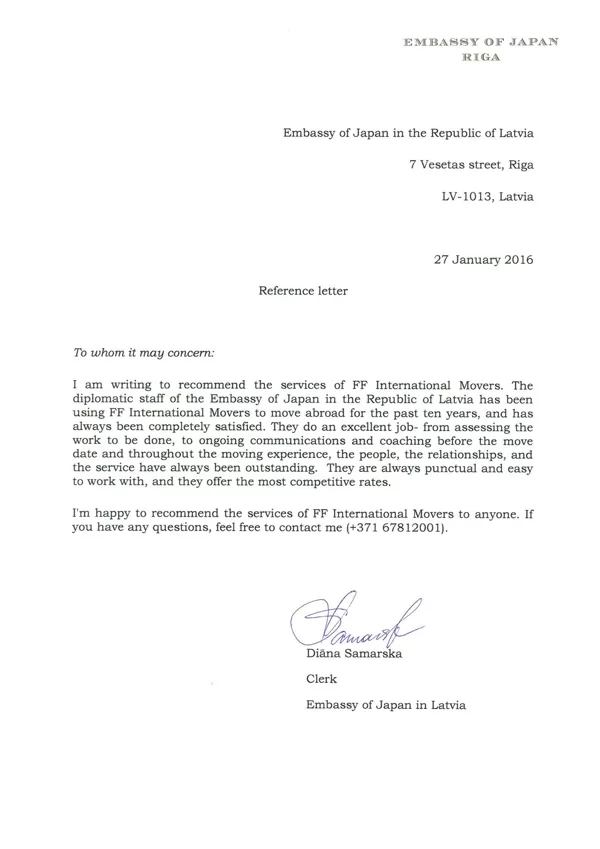Embassy of Japan in the Republic of Latvia / FF International Movers