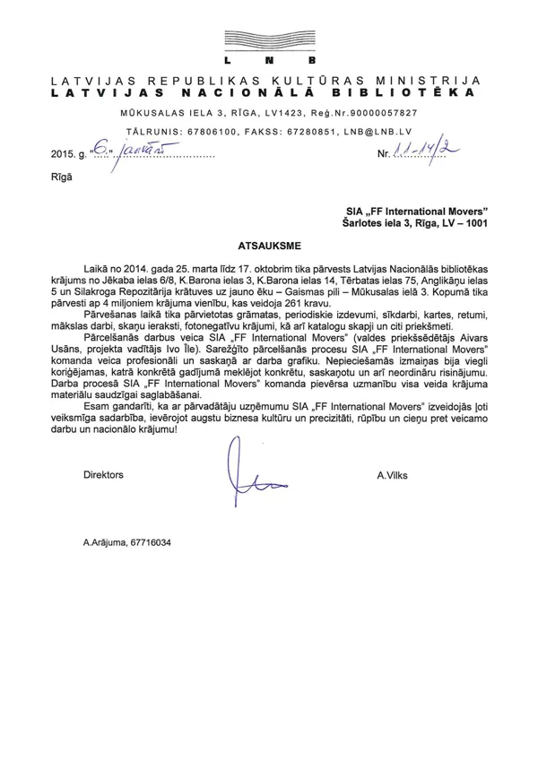 Latvijas Nacionālā Bibliotēka / FF International Movers
