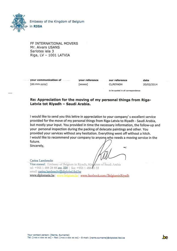 Embassy Of The Kingdom Of Belgium in Riga / FF International Movers