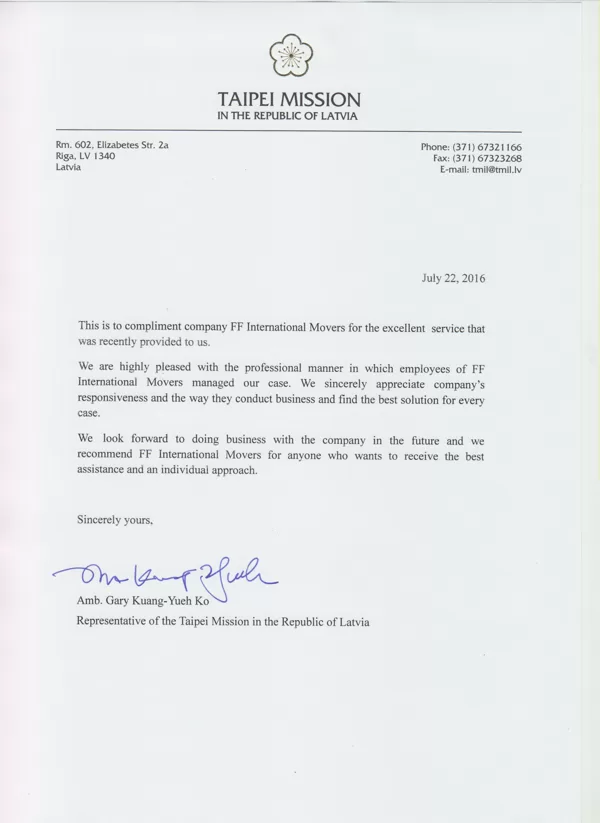TAIPEI Mission in Latvia /  FF International Movers