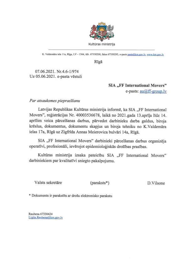 KULTŪRAS MINISTRIJA / FF International Movers