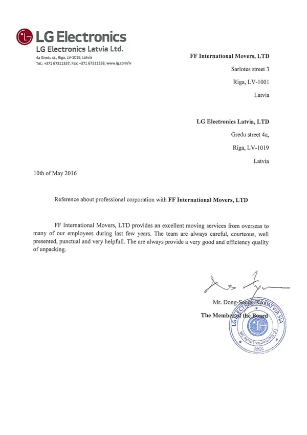 LG Electronics / FF International Movers