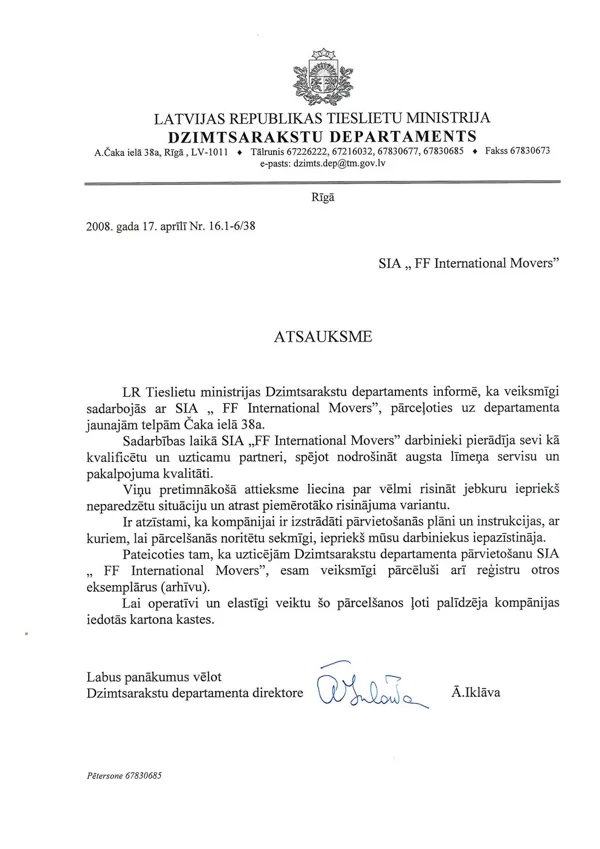 Dzimtsarakstu Departaments / FF International Movers
