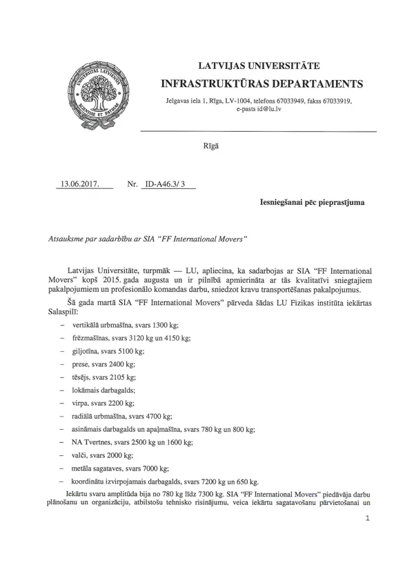 LU Infrastruktūras Departaments / FF International Movers #1