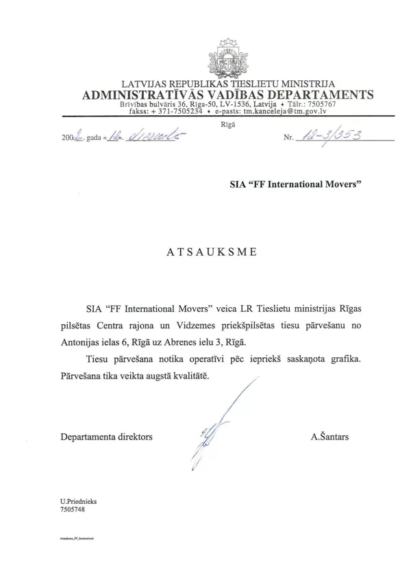 Administratīvās Vadības Departaments / FF International Movers
