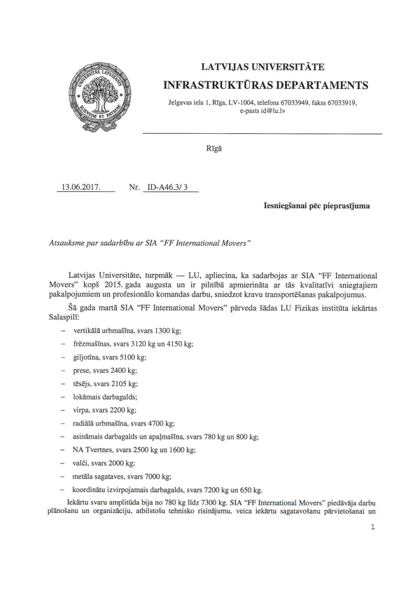LU Infrastruktūras Departaments / FF International Movers #1