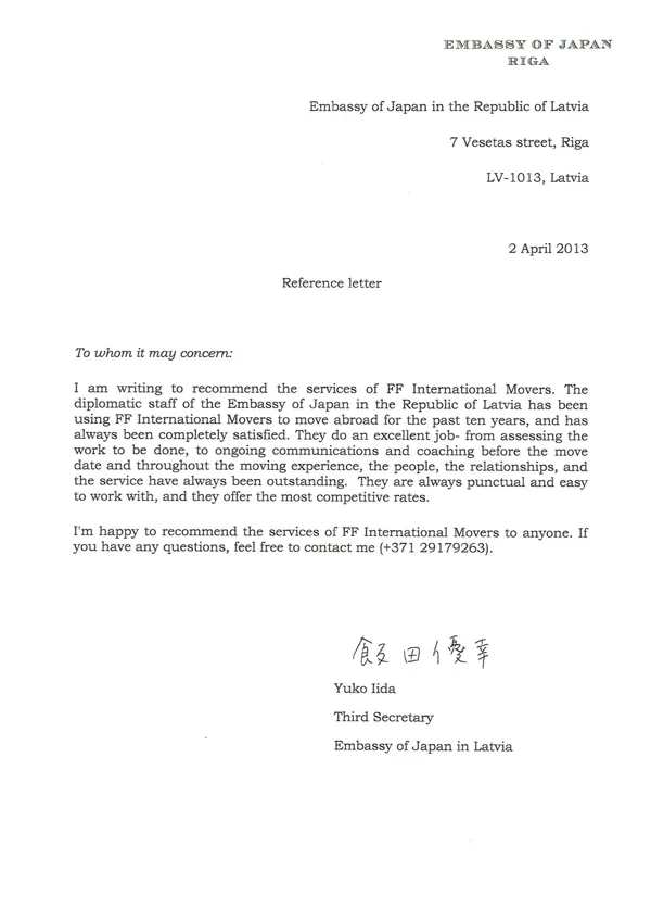 Embassy of Japan Riga / FF International Movers