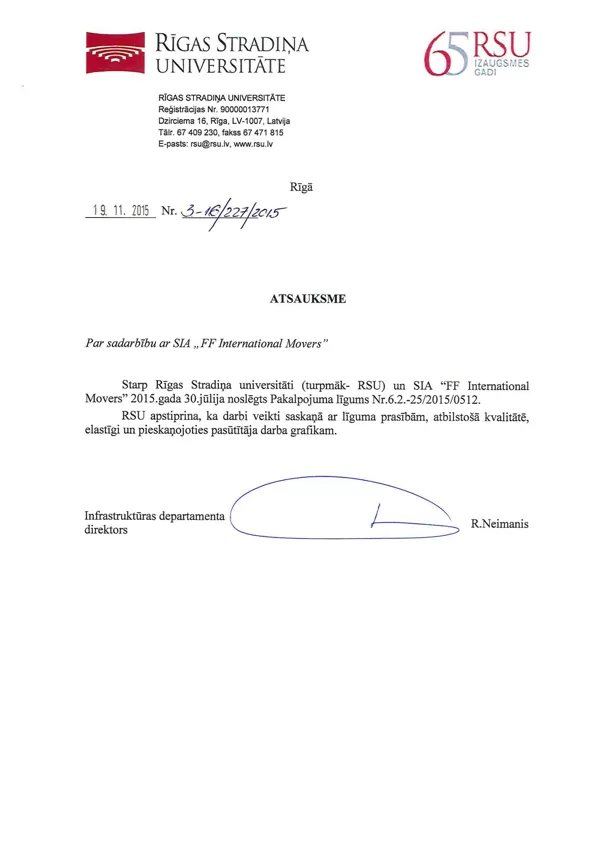 Rīgas Stradiņa Universitāte / FF International Movers